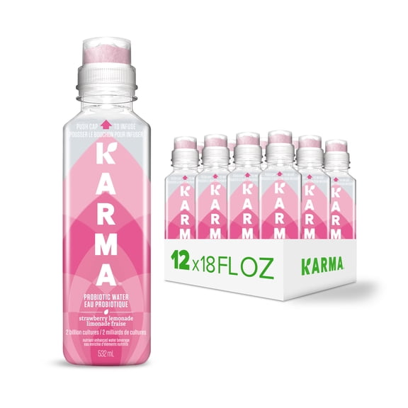 Karma Probiotic Water - 12 Pack, Strawberry Lemonade Drink - Gut Health & Immune Support