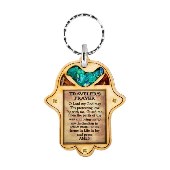 Karma and Luck Hamsa Traveler Keychain 2.2 Inch Multi Stone Prayer Key Chain Spiritual Travel Gift