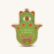 Karma and Luck Hamsa Wall Blessing Green Ceramic Wall Decor Evil Eye Butterfly Symbol Home Accent Gift