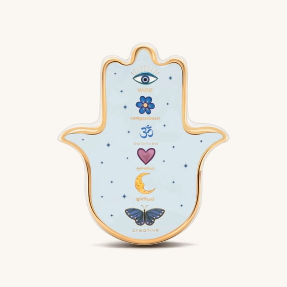 Karma and Luck Hamsa Wall Blessing Light Blue Ceramic Wall Decor Evil Eye Moon Heart Symbol Home Accent Gift