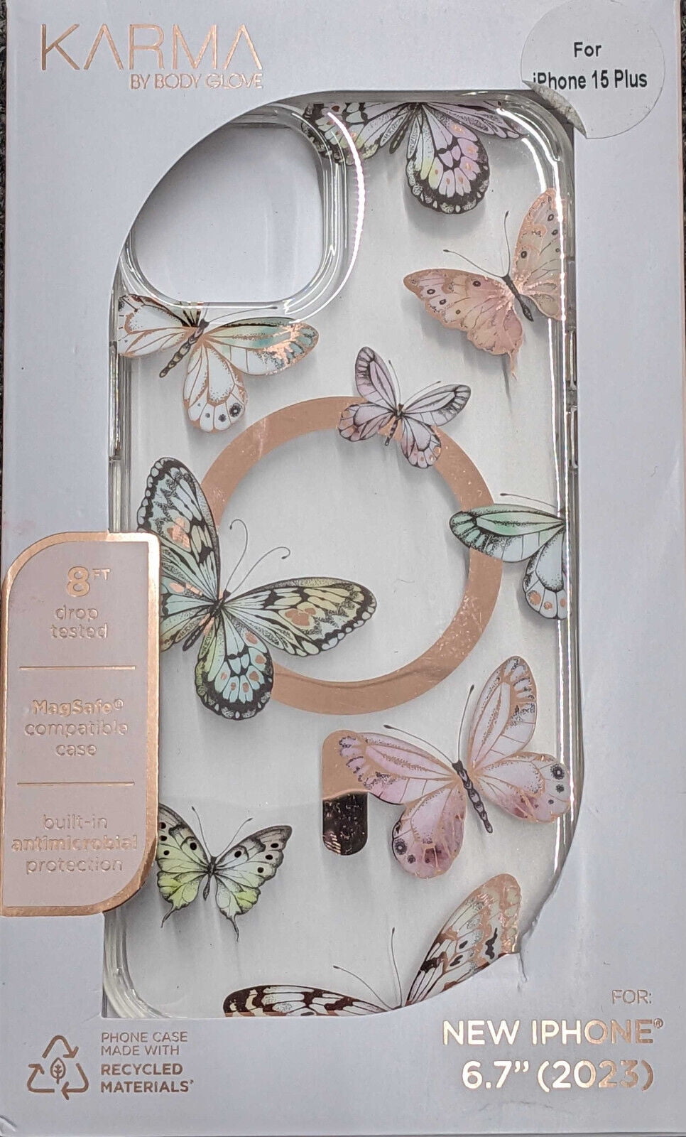 Karma by Body Glove Pink Butterflies with MagSafe Case For iPhone 15 Plus