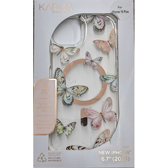 Karma by Body Glove Pink Butterflies with MagSafe Case For iPhone 15 Plus