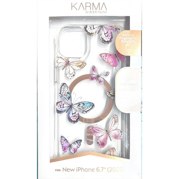 Karma by Body Glove Pink Butterflies with Magsafe Case For iPhone 14 Plus