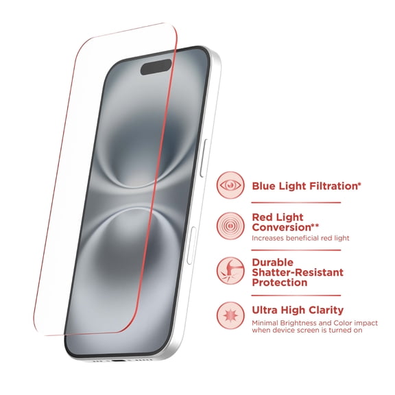 Karma by Body Glove Screen Protector with Red Light Conversion for iPhone 16 / 15 with Easy Application Tray