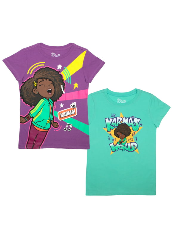 Karma's World Girls T-Shirts 2 Pack, Short Sleeve Tees 2 Pack for Girls (Sizes 4-16)