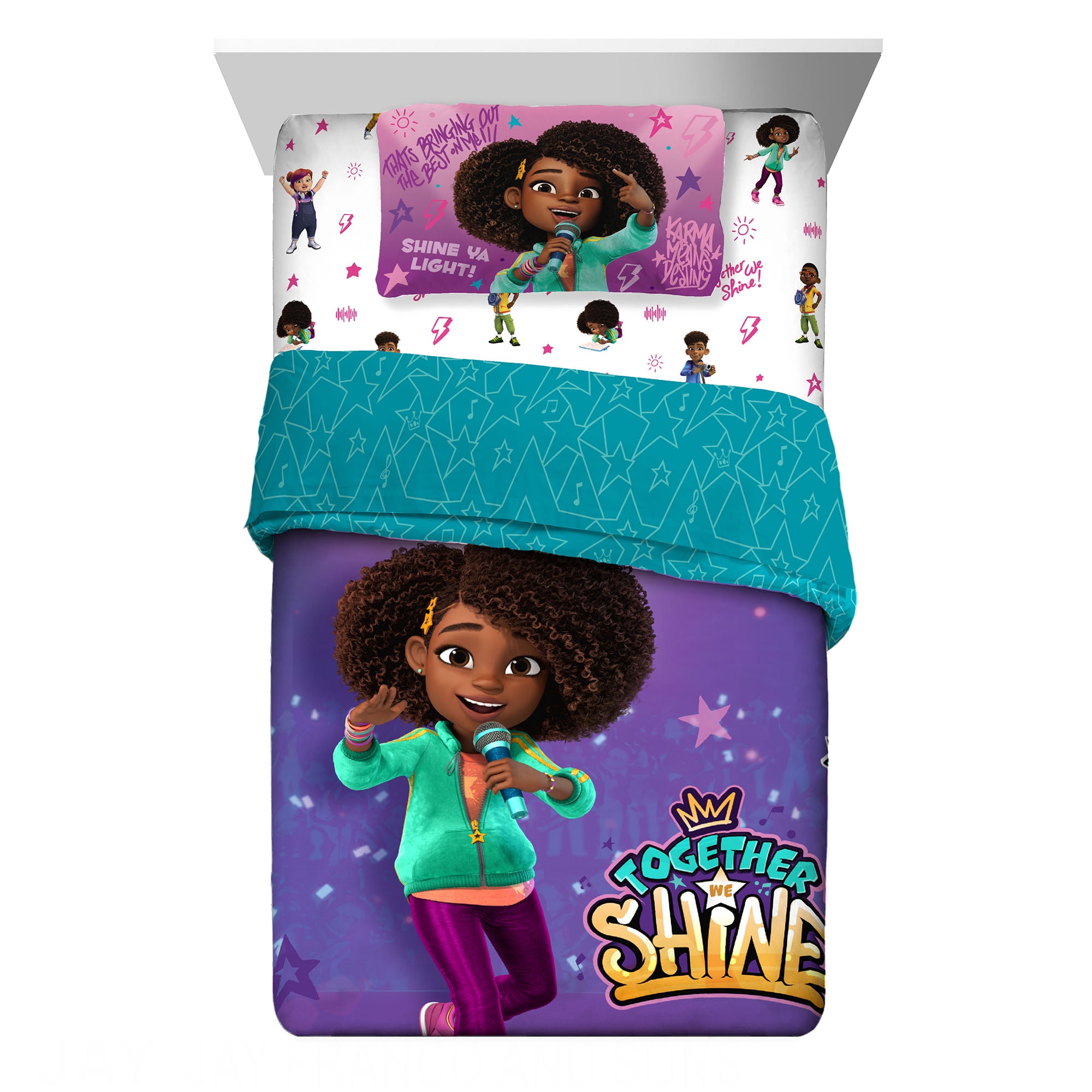 Karma's World Kids Full Bed in a Bag, Comforter and Sheets, Purple and Teal