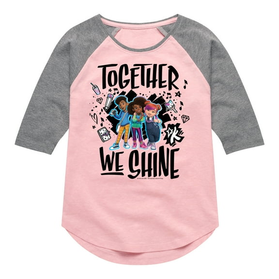 Karma's World - Winston, Karma, & Alex - Together We Shine - Toddler & Youth Girls Raglan Graphic T-Shirt