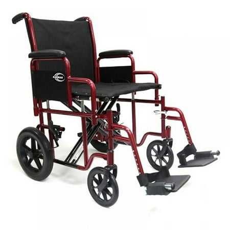 Karman T-922W 22 in. Heavy Duty Transport Wheelchair with Removable Footrest & Armrest, Burgundy