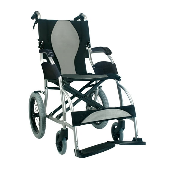 Karman Ergo Lite Ultra Lightweight Ergomonic Transport Wheelchair with Companion Brakes, Pearl Silver, 16" Seat Width