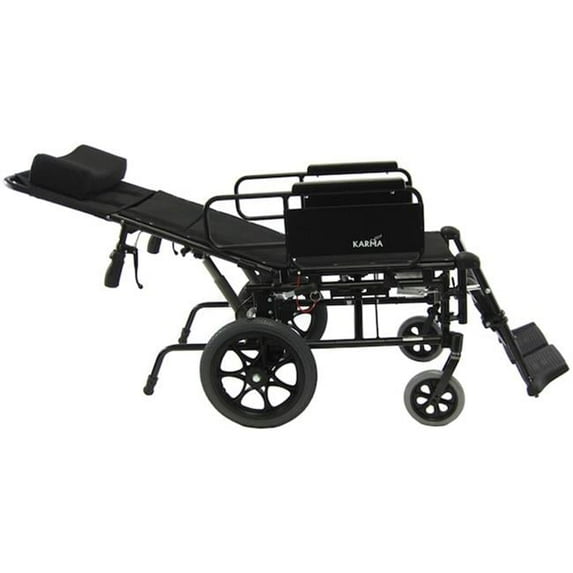 Karman Healthcare KM5000F20W KM5000 20 in. seat Lightweight Reclining Transport Wheelchair with Removable Desk Armrest