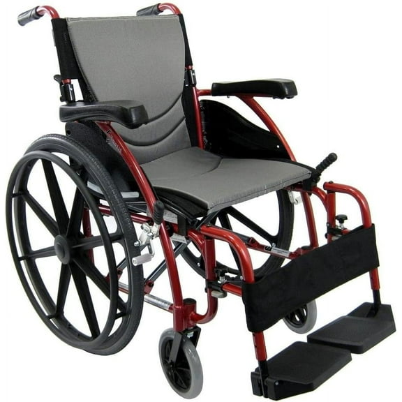 Karman S-ERGO115F16RMG Ultra Lightweight Ergonomic Wheelchair with Swing Away Footrest and Mag Wheels, Red, 16" Seat Width, Fixed Wheel & Free Wheelchair Seat Belt!