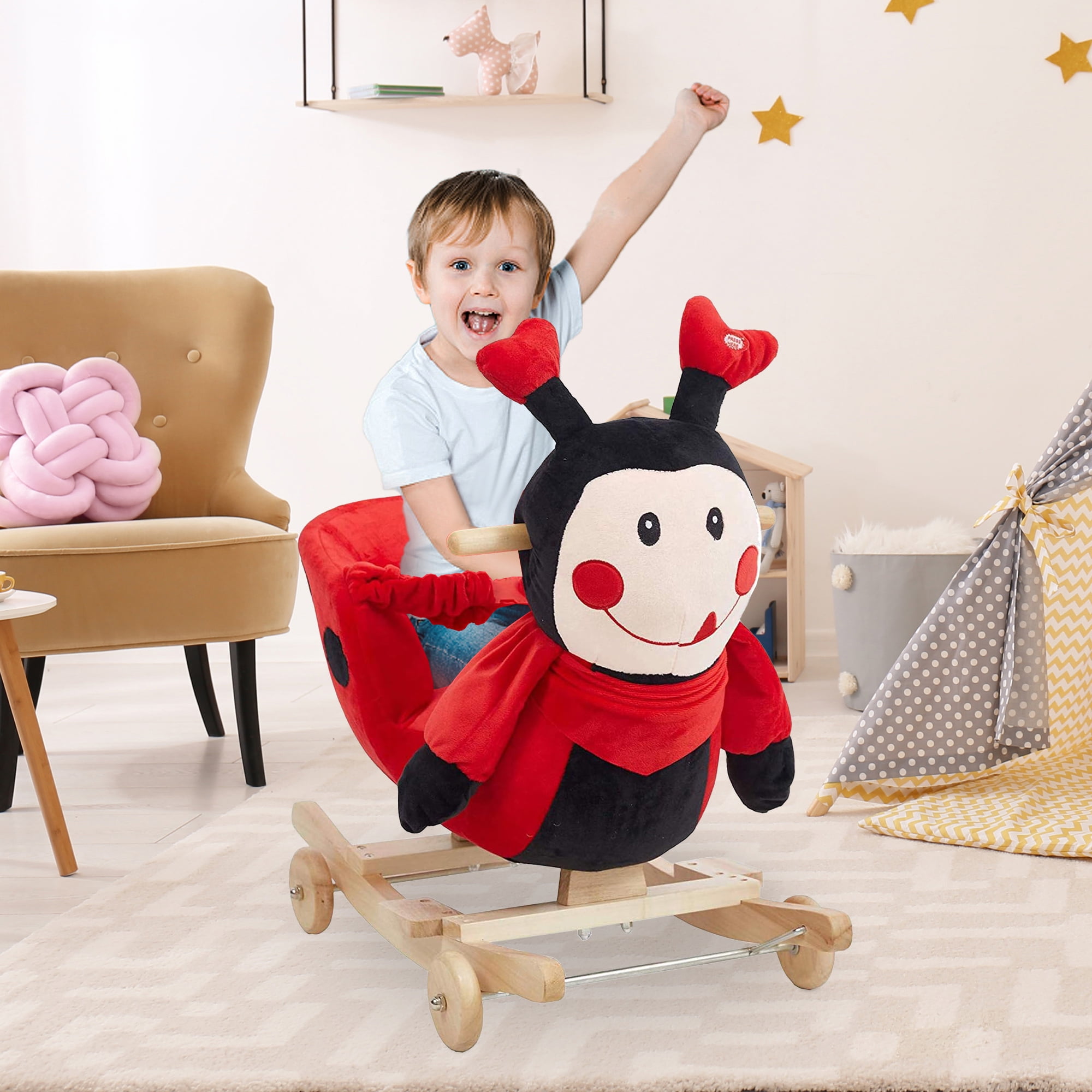 Karmas Product 2 in 1 Red Ladybug Convertible Rocking Ride on with Song and Music for Children Walmart