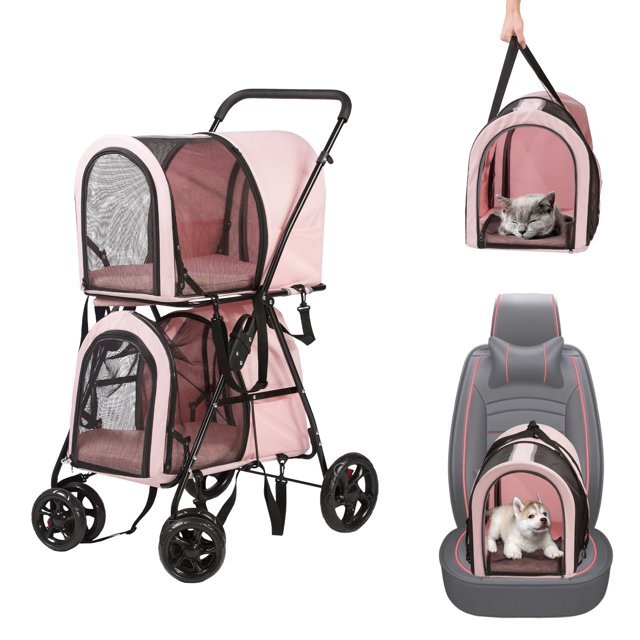 Karmas Product 3in1 Pet Stroller, Carrier, and Car Seat, Pink