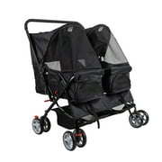 Karmas Product Double Pet Stroller Foldable Stroller for 2 Dogs Cats Two-Seater Carrier Strolling Cart for Dog Cat , Black