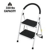 Karmas Product Folding Step Ladder 2 Step Anti-slip Step Stool for Kitchen Heavy Duty Household Stepladders with Handgrip and Wide Pedal, 330 lbs