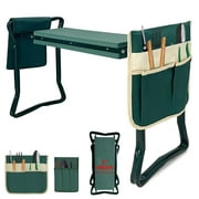 Karmas Product Garden Kneeler and Seat, Heavy Duty Gardening Bench for Kneeling and Sitting, Folding Garden Stools with Two Tool Pouches and Widen Soft Kneeling Pad, Green