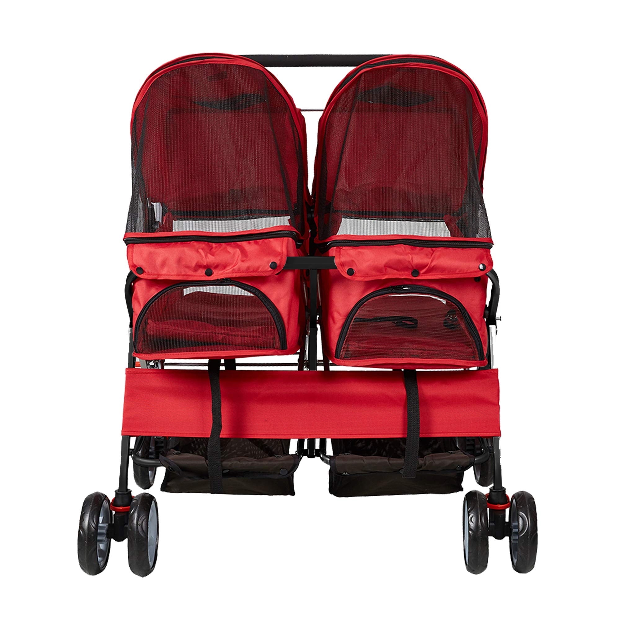 Red Twin Folding Pet Stroller with Steel Frame