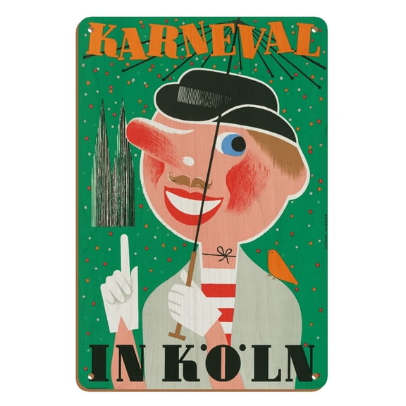 Karneval In Koln (Carnival In Cologne) Germany - Vintage Carnival Poster by Anton Wolff 1950 - 8 x 12 inch Vintage Wood Art Sign