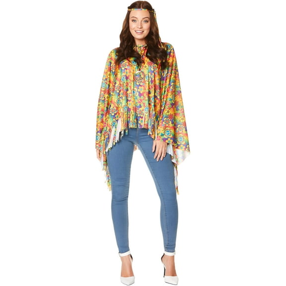 Adult's Women's 70s Hippie Flower Power Poncho Costume Accessory