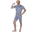 thumbnail image 1 of Blue Striped Old Time 20s Bathing Suit Men's Costume X-Large 46-48, 1 of 2