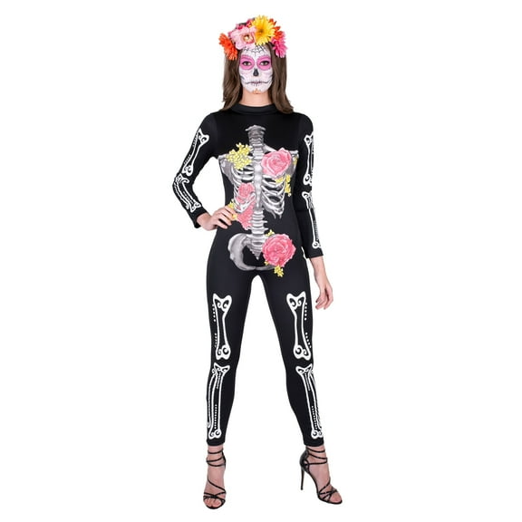 Day Of The Dead Skeleton Catsuit Women's Costume Medium 10-12
