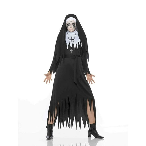Demon Nun Costume Scary Sister Act for Halloween, Black/White, Extra Small, Size XS