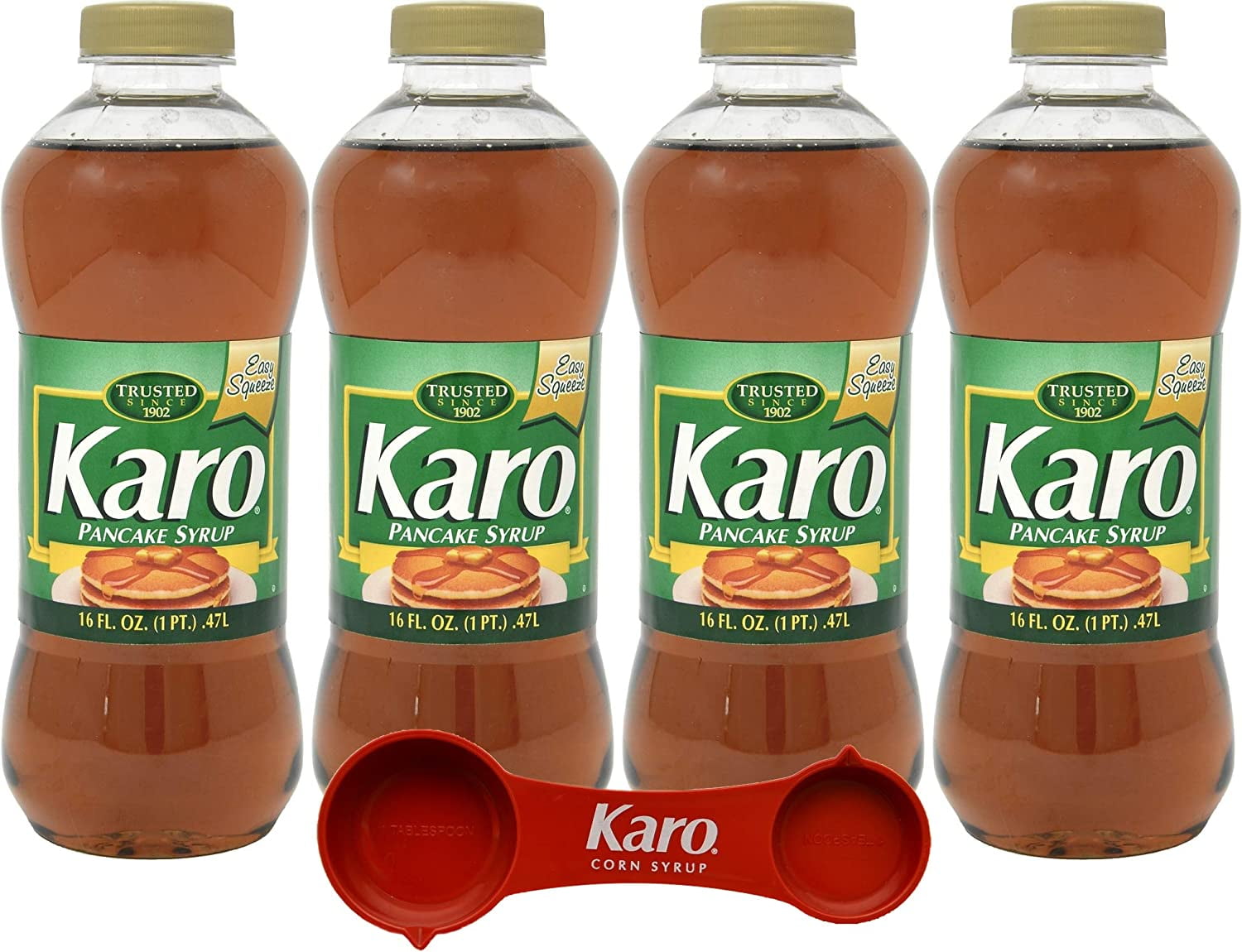 Karo Pancake Syrup 16 Ounce Bottle (Pack of 4) with Karo Measuring
