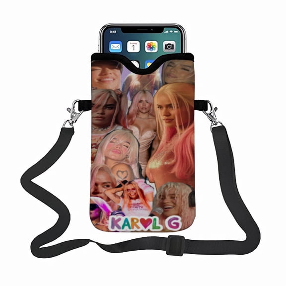 Karol G phone bag phone satchel, featuring an adjustable strap small pouch ideal for carrying most smartphones.