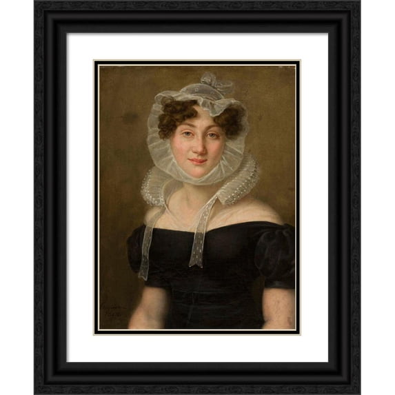 Karol Schweikart 14x18 Black Ornate Wood Framed Double Matted Museum Art Print Titled - Portrait of a Lady in a Cap (1824)
