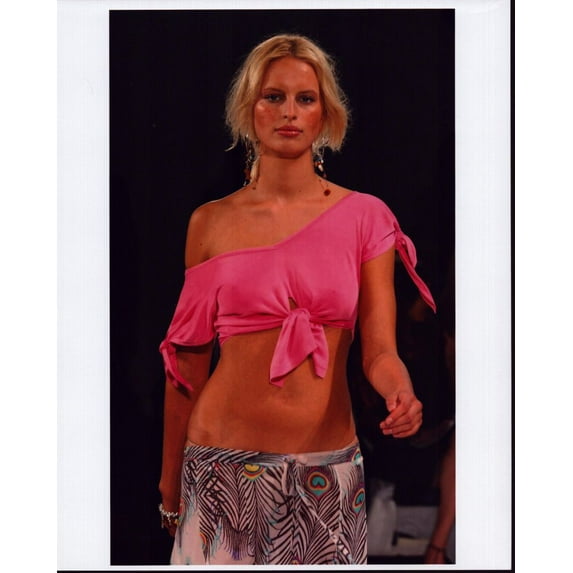 Karol�na Kurkov� In Of Shoulder Pink Top And Peacock Feather Skirt Photo Print (16 x 20) - Item # MVM71740