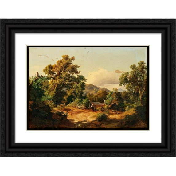 Karoly Marko the Younger 18x14 Black Ornate Wood Framed Double Matted Museum Art Print Titled - A Landscape with Goatherders (1848)