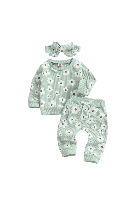 3Pcs Baby Girl Outfits Sweatshirt + Pants + Headband Fall Winter Clothes Green Size,12-18 Months