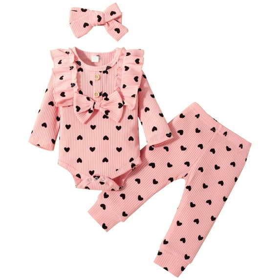 Karoyedx Baby Girl Gifts Newborn Baby Girl Fall Winter Clothes Cowgirl Ruffle Long Sleeve Romper + Jogger Pant Outfit Set Pink Size,6-9 Months