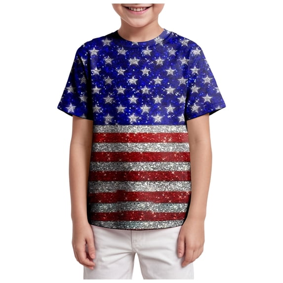 Karoyedx American Flag Toddler Shirt Kids 4th of July T Shirt for Boys American Flag Patriotic Shirts Toddler Indenpendence Day Tee USA Tie Dye Top Navy Size,10-11 Years