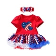 thumbnail image 1 of Karoyedx Baby 4th of July Outfit Girl My First 4th of July Baby Girl Outfits Cute Short Sleeve Romper USA Print Dress Skirt Headband Sets Watermelon Red Size,0-3 Months, 1 of 5