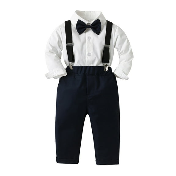 Karoyedx Baby Boy Clothes Suits Gentleman Outfit Collared Dress Shirt Vest Tie Pants Baby Suit Sets Navy Size,12-18 Months
