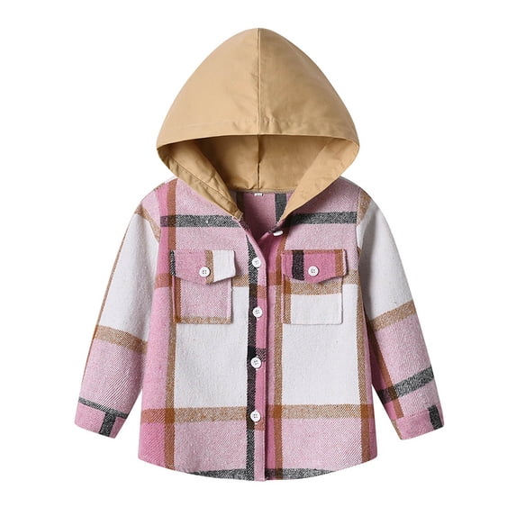 Karoyedx Baby Boy Flannel Jacket Toddler Baby Boy Girl Fall Winter Clothes Flannel Hooded Plaid Shirt Jacket Button Down Shacket Light Pink Size,3-6 Months