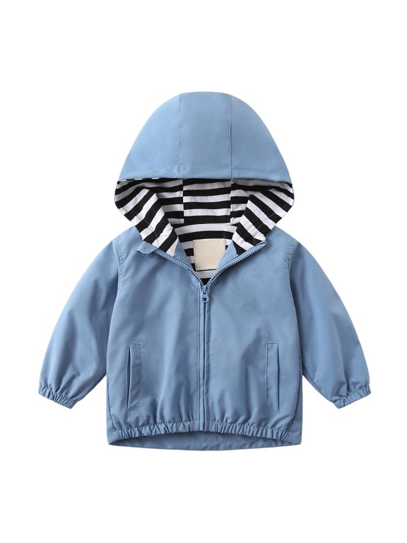 Baby Boy Jackets Toddler Boys Girls Cartoon Print Zip Jacket Hooded Trench Lightweight Kids Coats Windbreaker Outdoor Cute Dust Coats Blue Size,3-4 Years
