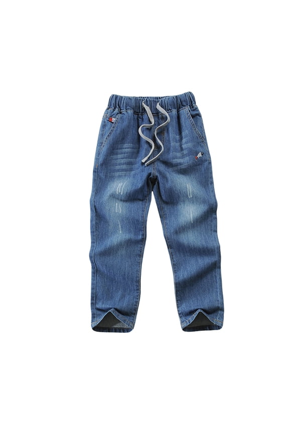 Baby Boy Jeans Boy Denim Jeans Strechy Fashion Elastic Waist Pull-On Pant Straight Leg Denim Pants with Pockets Dark Blue Size,5-6 Years