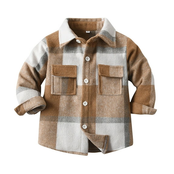 Karoyedx Baby Boys Clothes Boys Flannel Shirts Toddler Girl Button Down Long Sleeve Plaid Shirt Kids Fall Shackets Jacket Casual Blouse Tops with Pocket Yellow Size,6-7 Years