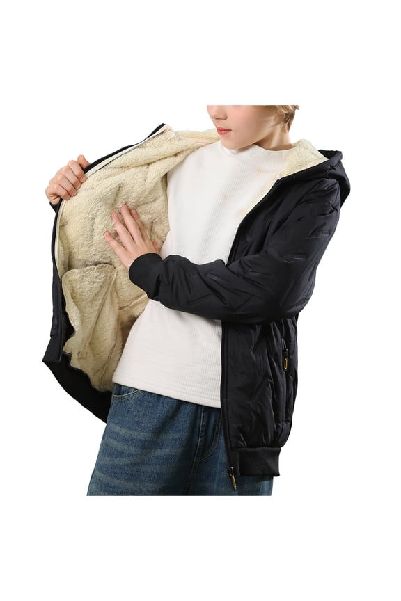 Baby Boys Girls Hooded Fleece Jacket Cute Hoodie Zip Up Coat Sherpa Winter Warm Outwear With Pocket Black Size,13-14 Years