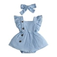 thumbnail image 1 of Karoyedx Baby Clothes Girl Baby Girl Clothes Newborn Romper Dress Infant Ruffle Sleeveless Summer Outfits with Headband Sky Blue Size,0-3 Months, 1 of 6