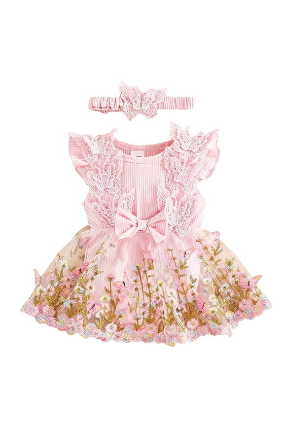 Baby Clothes Unisex Baby Girl Clothes Infant Tulle Romper Ruffe Sleeveless Bodysuit Baby Girl Outfits Infant Girl Dress Pink Size,9-12 Months