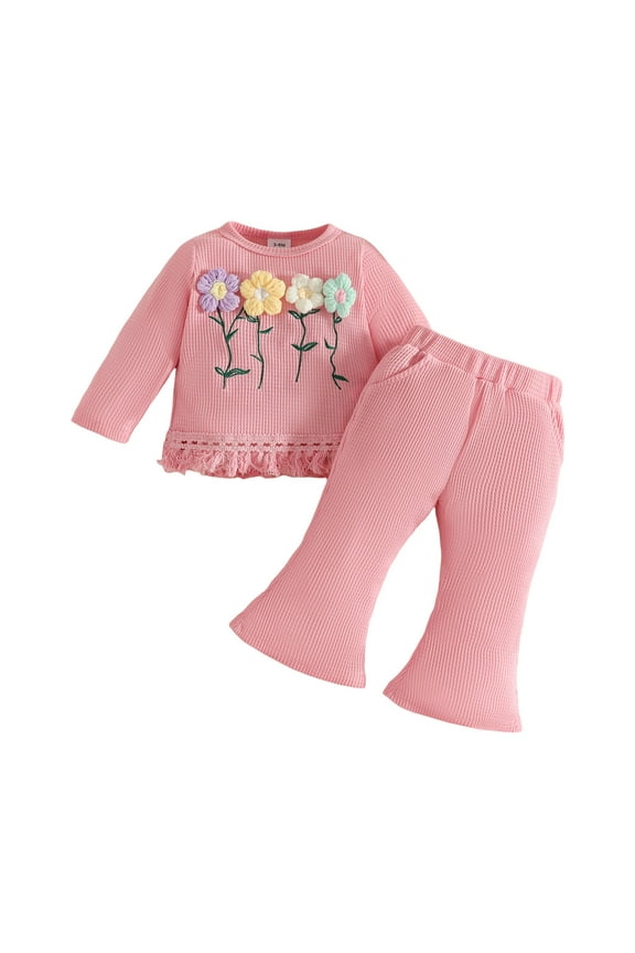 Baby Fall Clothes Girl Baby Girl Clothes Outfits Cute Flower Romper Pant Fall Winter Newborn Outfit Sets Pink Size,6-9 Months