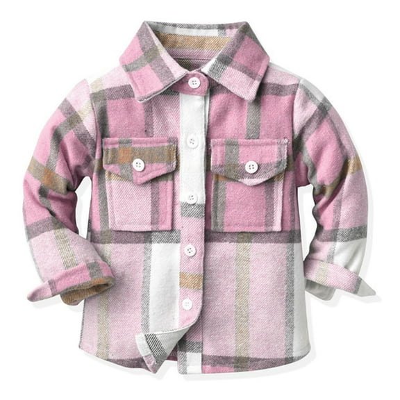 Karoyedx Baby Flannel Shirt Little Kids Baby Boy Girl Long Sleeve Button Down Plaid Shirts Fall Winter Flannel Shacket Jackets Tops White Size,6-7 Years