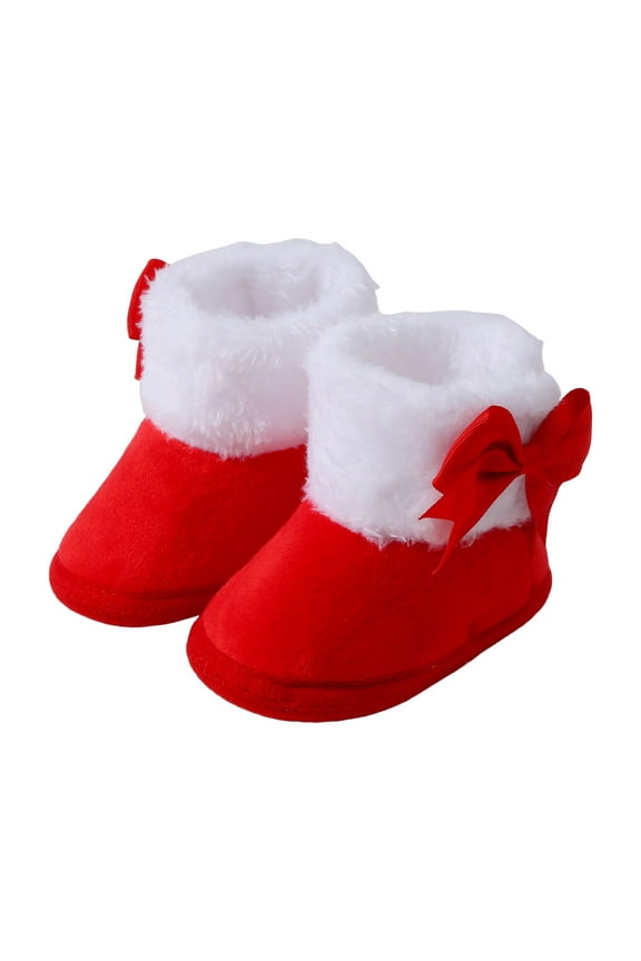 Baby Girl Boots Infant Baby Boys Girls Slippers Cozy Fleece Booties Soft Bottom Warm Cartoon Socks Newborn Crib Shoes Red Size,4