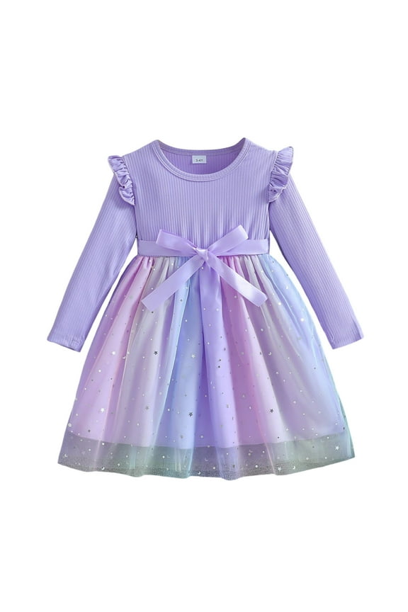 Baby Girl Dresses Fall Girls Formal Dresses Toddler Tulle Dress and Cardigan Girl Ribbed Tutu Dresses Long Sleeve Shrugs Casual Wear Purple Size,5-6 Years