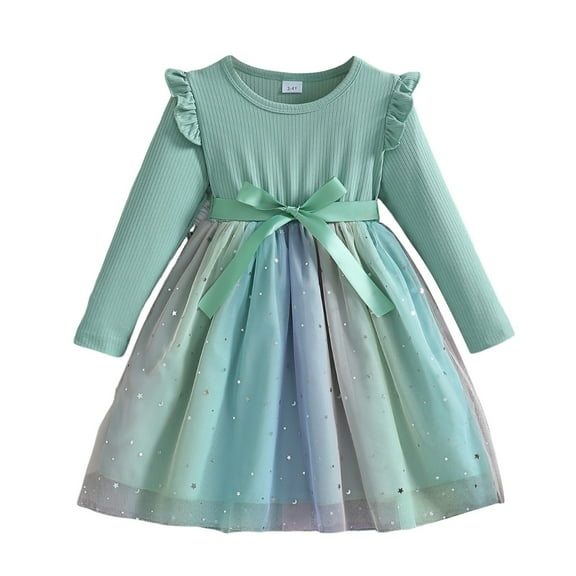 Karoyedx Baby Girl Dresses Girls Formal Dresses Toddler Tulle Dress and Cardigan Girl Ribbed Tutu Dresses Long Sleeve Shrugs Casual Wear Green Size,3-4 Years