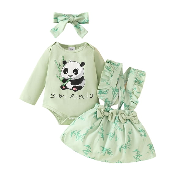 Karoyedx Baby Girl Fall Outfits Baby Girl Clothes Outfits Fall Winter Infant Dress Romper Cute Suspender Skirt Headband 3Pcs Light Green Size,3-6 Months