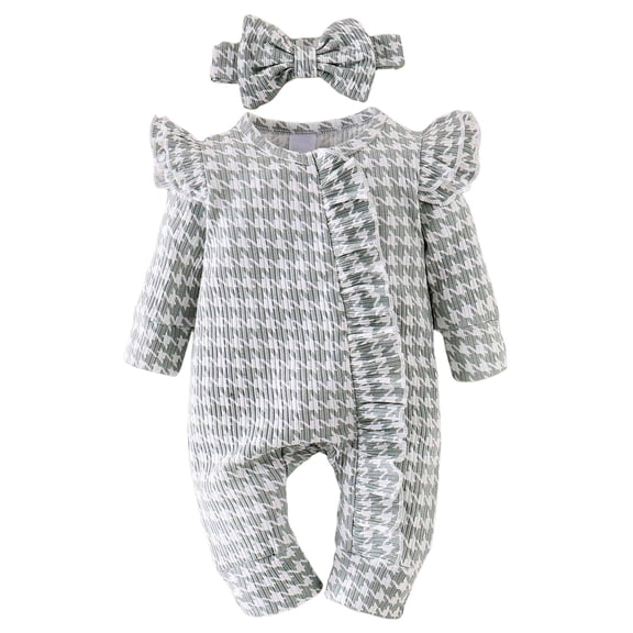 Karoyedx Baby Girl Outfits Newborn Infant Baby Girl Clothes Fall Winter Plaid Long Sleeve Jumpsuit One Piece Romper Bodysuit Baby Overalls Outfits Light Gray Size,0-3 Months